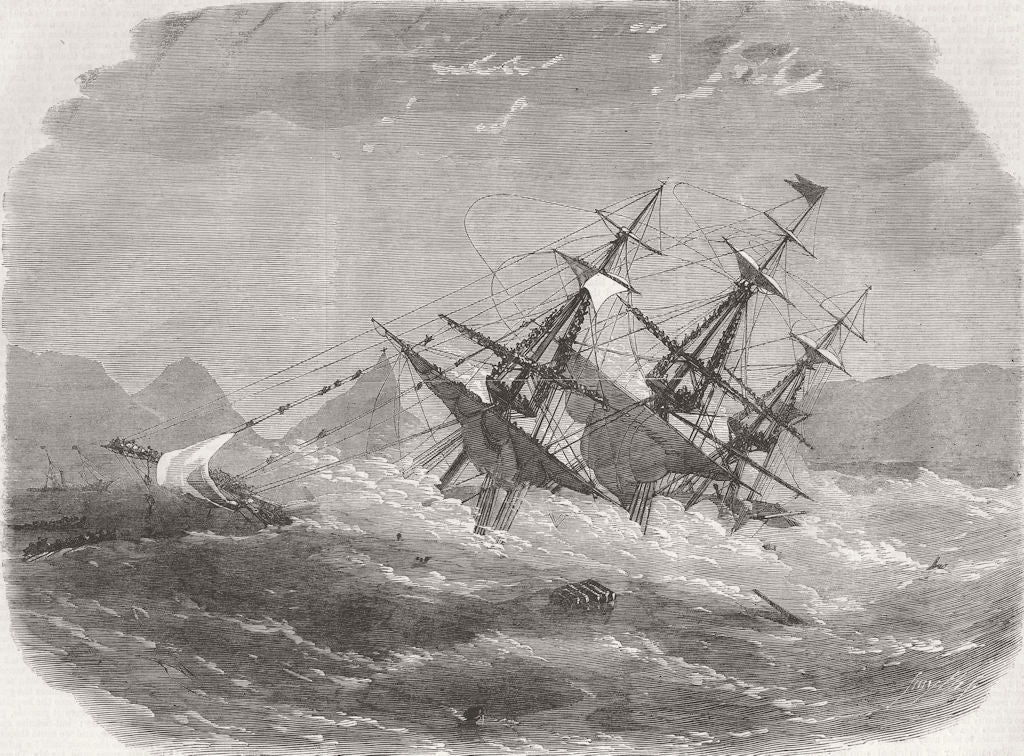 NEW ZEALAND. Wreck of HMS Orpheus, Manukau Bar  1863 old antique print picture